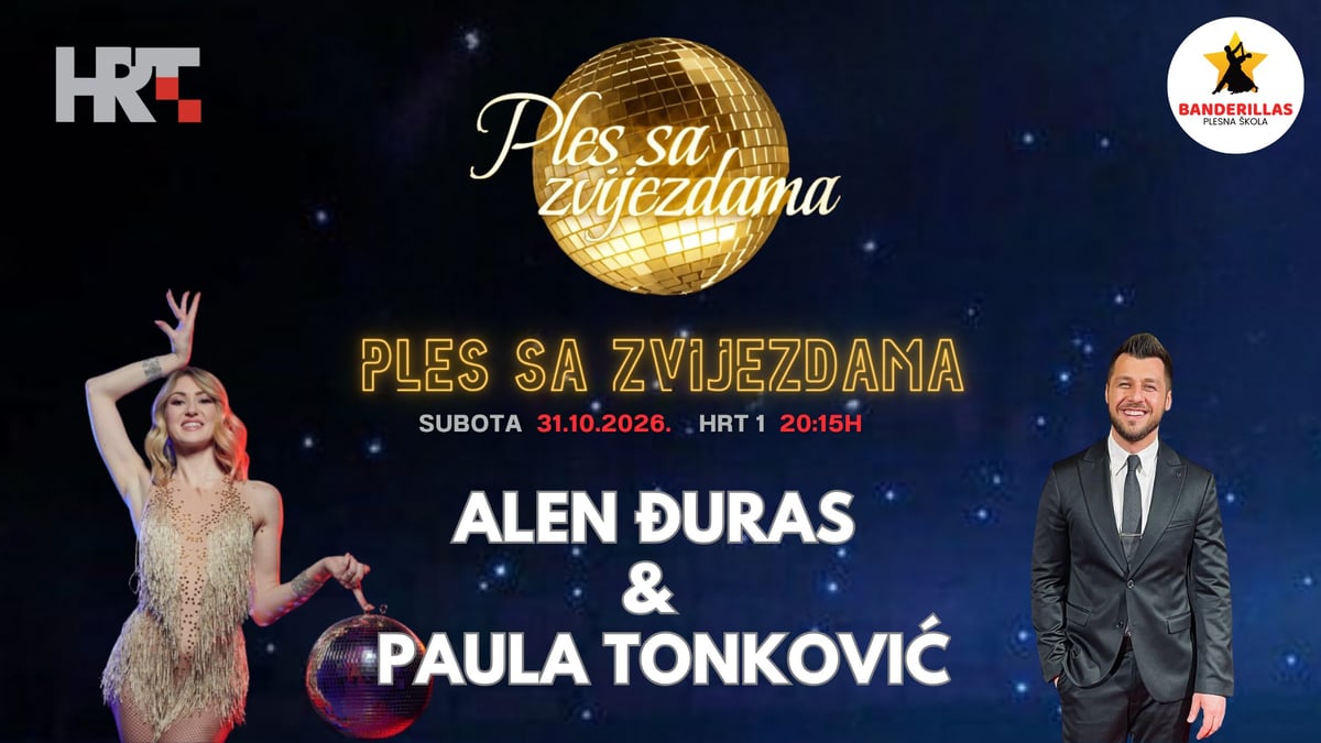 Ples sa zvijezdama 2026. – promotivni plakat s Alenom Đurasom i Paulom Tonković, novim parom na HRT-u – Plesna škola Banderillas Zagreb
